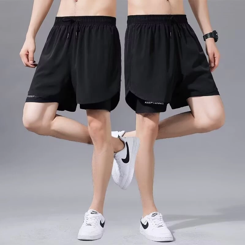 [7 สี] ผู้ชายผู้หญิงกันลื่นยืดปลอมสองชิ้นกางเกงขาสั้นกีฬาแห้งเร็ววิ่งออกกําลังกาย 2-ใน-1 กางเกงขาสั้นกางเกงขนาดบวก thumbnail 5