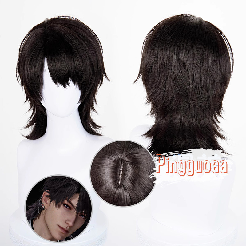 【Manmei】Love and Deepspace Wolfcut Caleb Cosplay Wig 38cm Black Brown Heat Resistant Synthetic Hair