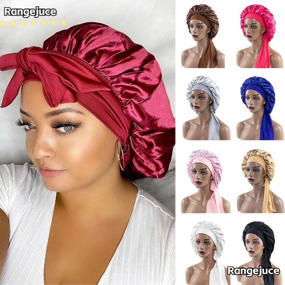 RANGEJUCE ซาติน Bonnet หมวก, ซาตินยืดหยุ่น Night Sleep หมวก, แฟชั่นปรับผ้าไหมโพลีเอสเตอร์หัวสําหรับชายผู้หญิง