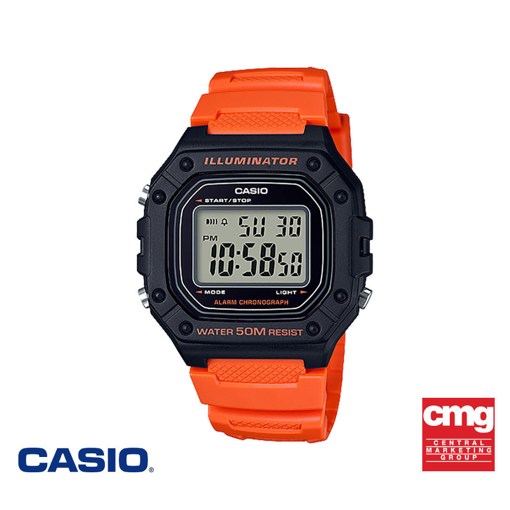 CASIO นาฬิกาข้อมือ CASIO รุ่น W-218H-4B2VDF วัสดุเรซิ่น สีส้ม