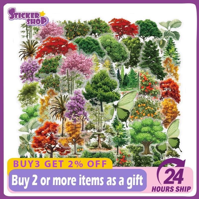50 ชิ้นพืชสีเขียวสติกเกอร์ต้นไม้ DIY Scrapbooking กระเป๋าเดินทางรถแล็ปท็อปกันน้ํา PET สติกเกอร์