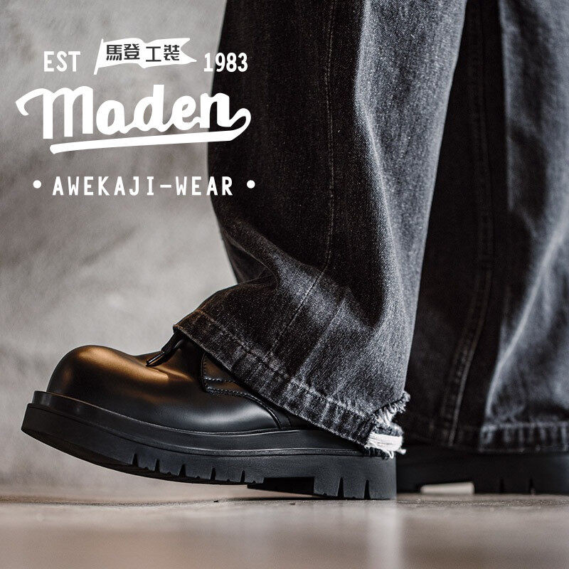 Retro 2025 ฤดูร้อนใหม่ cowhide derby รองเท้าผู้ชายหนา soled สูง rise รองเท้าหนังลําลองรอบนิ้วเท้าผสมธุรกิจสีดําอเนกประสงค์สไตล์