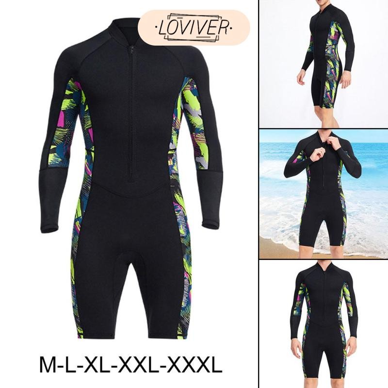 Mens Wetsuit 1.5 มม., Neoprene , Body Shorty Wetsuit สําหรับน้ํา, แขนยาวซิปด้านหน้าชุดดําน้ําสําหรับว่ายน้ํา