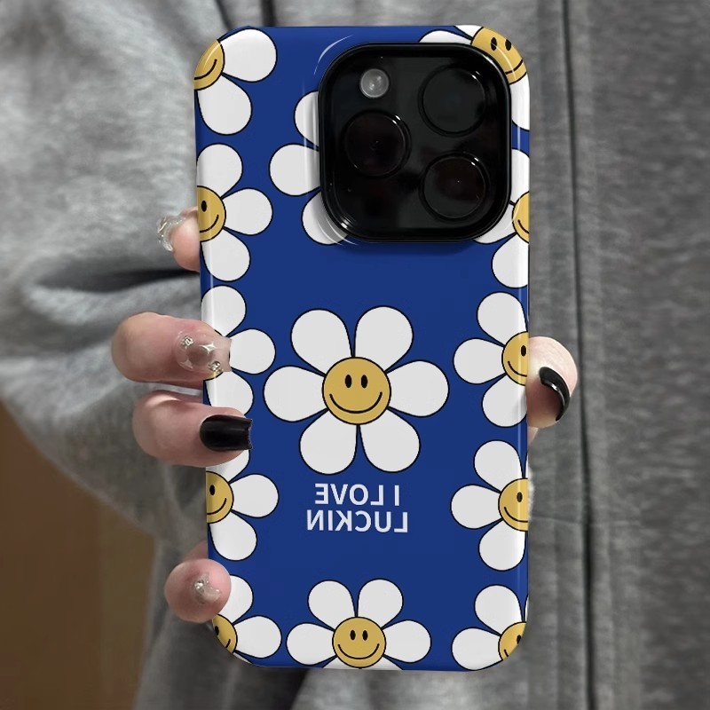 ฟิล์มกันรอยหน้าจอแบบเต็มพรีเมียมพื้นหลังสีน้ำเงิน ลายดอกเดซี่ เข้ากันได้กับ iPhone 16 Pro Max 15 16 Plus 16 Pro XR เคส XS XS Max อุปกรณ์เสริม 15 Pro Max 14 Pro Max กันกระแทก 15 Pro 13 14 Pro สองชั้น - รูปที่ 7