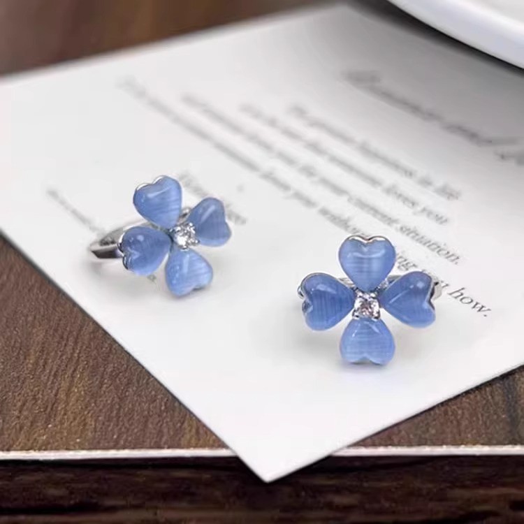 2025 ต่างหูสีน้ําเงิน All-Match Love Heart Flower ต่างหู