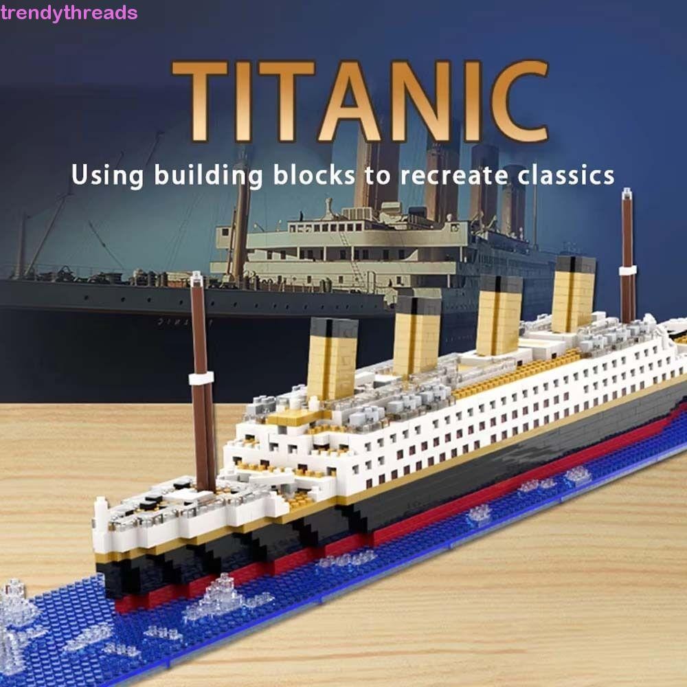 TRENDYTHEADS เรือล่องเรืออิฐรุ่น,ผสมอนุภาคขนาดเล็กTitanic Building Block, DIYรุ่นโต๊ะเครื่องประดับเรือยักษ์ความยากสูงTitanicประกอบของเล่นเด็กสาว