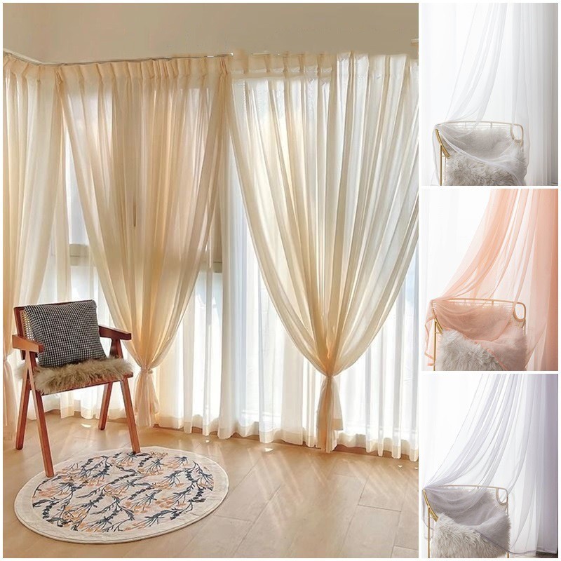 100*270 ซม.โมเดิร์นสไตล์ Sheer ผ้าม่านห้องนั่งเล่นผ้าม่านหน้าต่างผ้าม่านสีทึบ Langsir ตกแต่งบ้าน