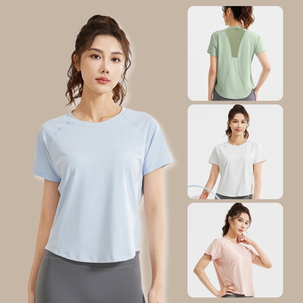 เสื้อออกกำลังกายผู้หญิง เสื้อโยคะ เสื้อยืดเล่นกีฬา ผ้านิ่ม ระบายอากาศได้ดี Sport กลางแจ้ง วิ่ง