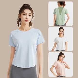 เสื้อออกกำลังกายผู้หญิง เสื้อโยคะ เสื้อยืดเล่นกีฬา ผ้านิ่ม ระบายอากาศได้ดี Sport กลางแจ้ง วิ่ง