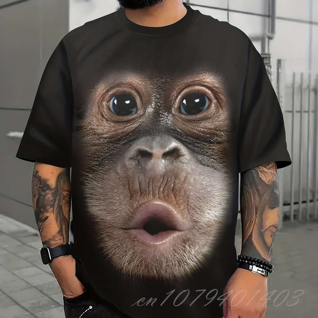 เสื้อยืดMen 3D กอริลลา พิมพ์ลายขนาดใหญ่ สไตล์ลำลอง สวมสบาย แขนสั้น