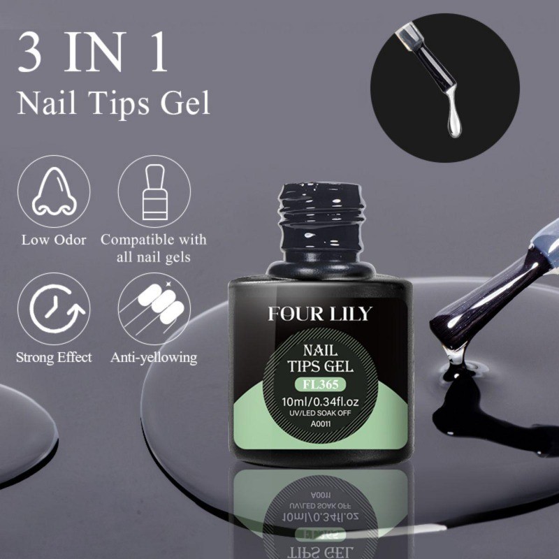FOUR LILY 10ml 3 IN 1 กาวติดเล็บเจลสําหรับเล็บอะคริลิค  สามารถถอดออกได้ ยูวี/แอลอีดี เล็บฐานยางเจลเล็บปลอมเคล็ดลับเจล
