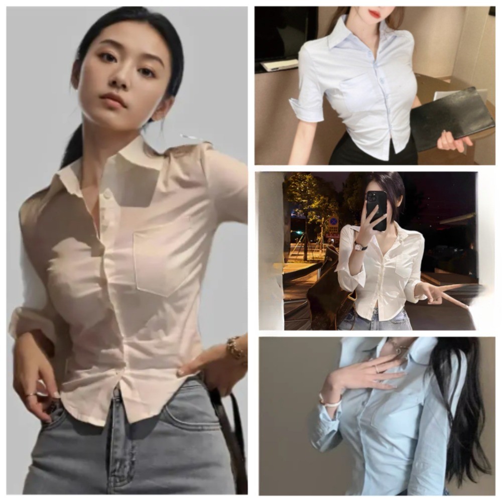 สาวร้อนบริสุทธิ์สไตล์ผอมเพรียวเสื้อเชิ้ตสีขาวเซ็กซี่ของผู้หญิงกับเอว slimmingชุดทำงานแขนยาวจัดส่งในกรุงเทพฯ