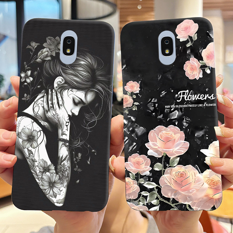 สําหรับ Samsung Galaxy J7 Plus C8 ปลอกความงามดอกไม้น่ารัก Tattooed สาวการ์ตูน Shock proof เคสโทรศัพท์ซิลิโคนนุ่มฝาครอบ