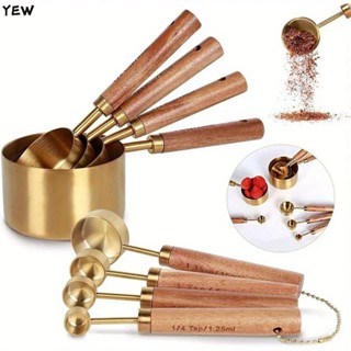 YEW ถ้วยตวง ช้อน สแตนเลส ด้ามไม้สีทอง