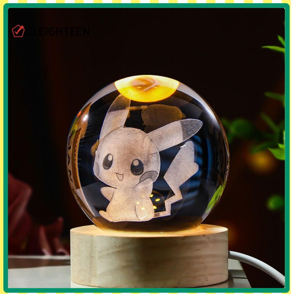 ไฟกลางคืน CLEIGHTEEN, ลูกบอลคริสตัลการ์ตูน Stitch ไฟกลางคืน LED, แกะสลักเลเซอร์ตกแต่งเดสก์ท็อปห้องนอนแสงโดยรอบ