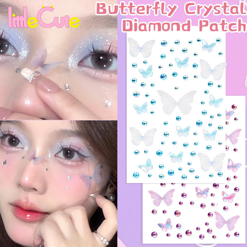 3d Iridescent ผีเสื้อคริสตัลเพชรสติกเกอร์ - Self-Adhesive ชั่วคราว Tattoo - แต่งหน้า Art Party ตกแต่ง - Face Glitter Patch - DIY อะคริลิคตา Body Rhinestones