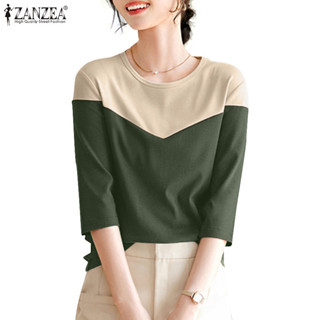Zanzea เสื้อยืดคอกลมครึ่งแขนลําลองเกาหลีสําหรับผู้หญิง