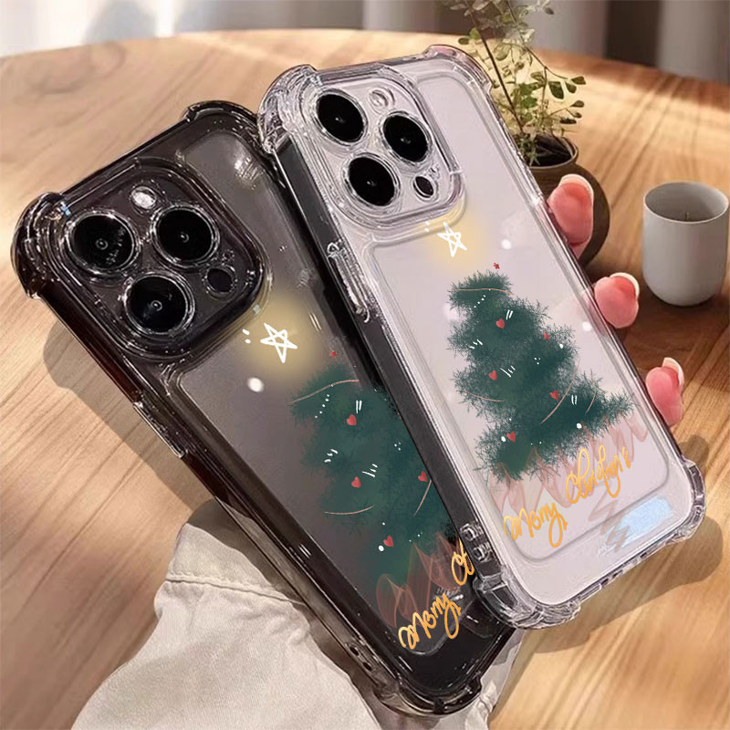 ส่งจากไทย ต้นคริสต์มาสสตาร์พรีเมี่ยม IPhone 16 15 11 13 14 12 Pro Max XR 7 8 6 6s Plus SE2020 Anti Fall Clear Case