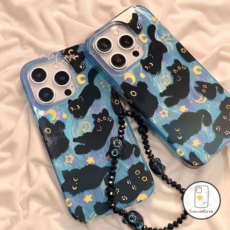 เคสคู่ แมวดำ หมา เคสไอโฟน สำหรับ IPhone 1316 11 15 14 12 Pro Max 8Plus 7Plus XR XS X Max 7 15 8 Plus SE 2020 หรูหรา เคส