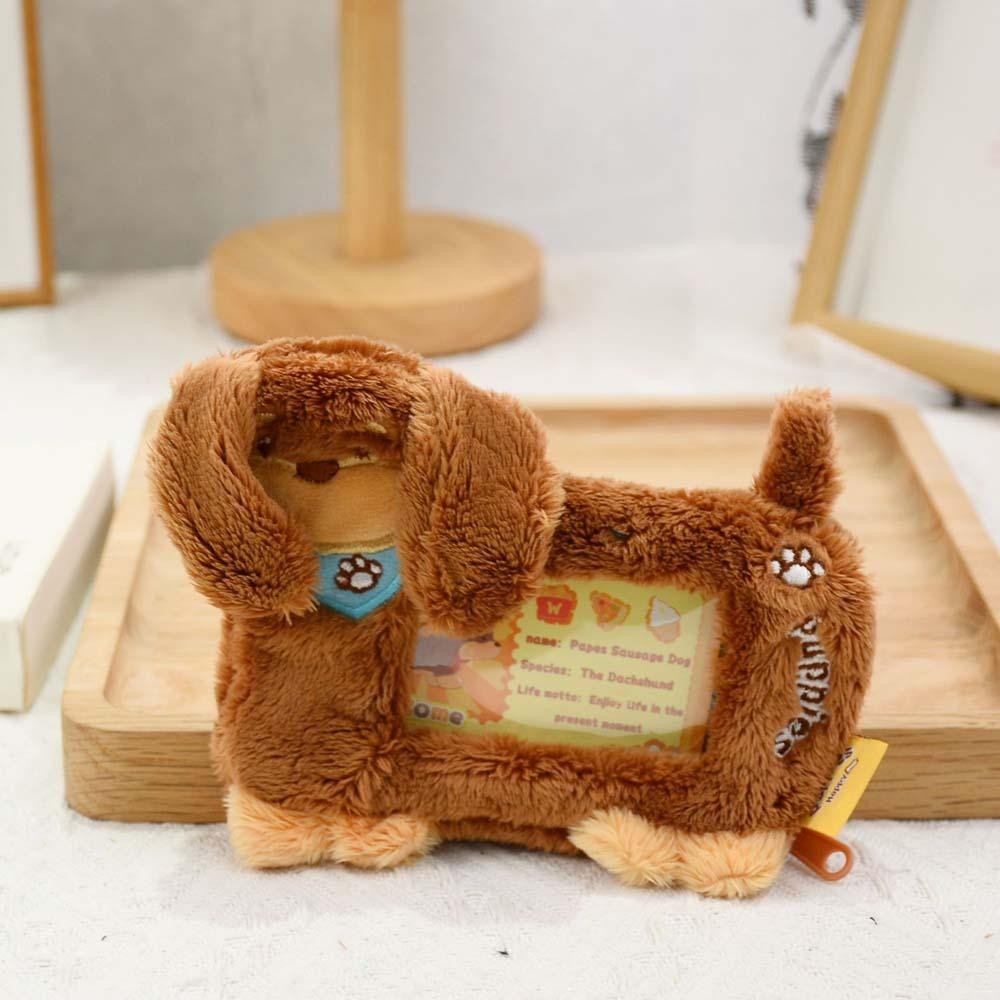 Riverstone Dachshunds Card Cover, PP Cotton Dust Sausage Dog Card Holder, Cute Doll Bell PVC Plush Photo Protective Case Girl