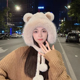 【พร้อมส่ง】หมวกกันหนาว ขนเฟอร์นุ่มปิดหู หัวหมี