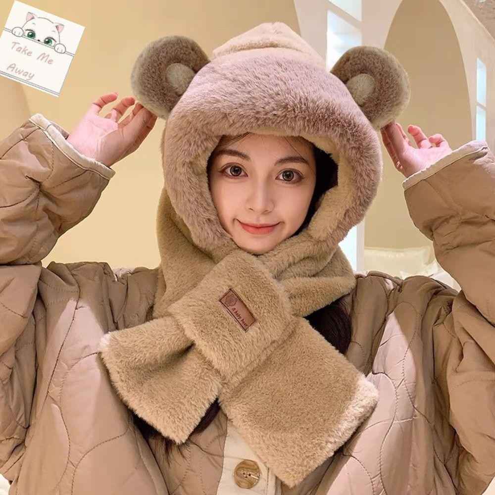Mkbk แบบบูรณาการหมวกผ้าพันคอ,หนาตุ๊กตาบีนนี่หมวกผ้าพันคอ,ฤดูหนาวที่อบอุ่นสบายๆนุ่มป้องกันหูหมวกกลางแจ้ง