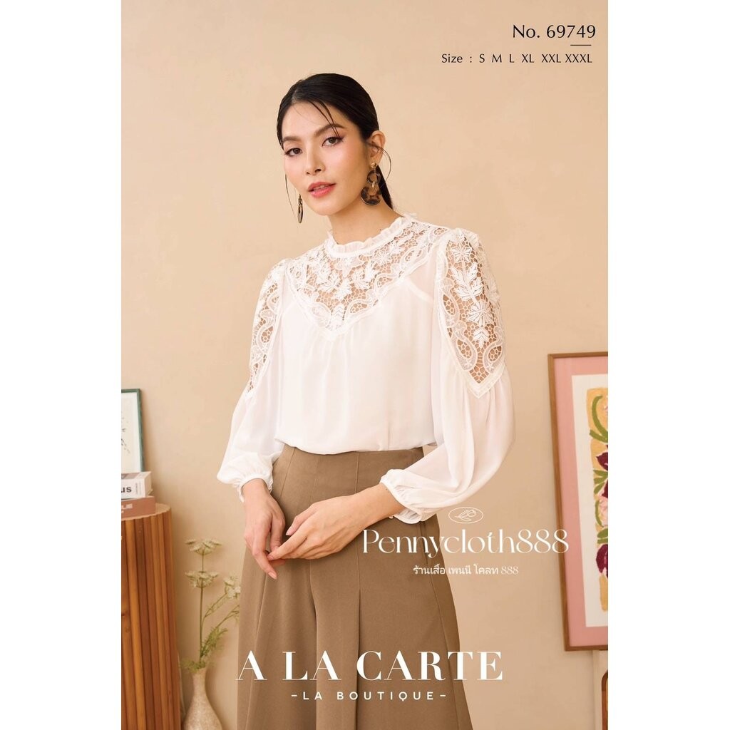 69749 เสื้อ A La Carte ชีฟองแต่งลูกไม้เนื้อทอใหม่ ช่วงอก และแขน มีซับใน by PENNY CLOTH 888