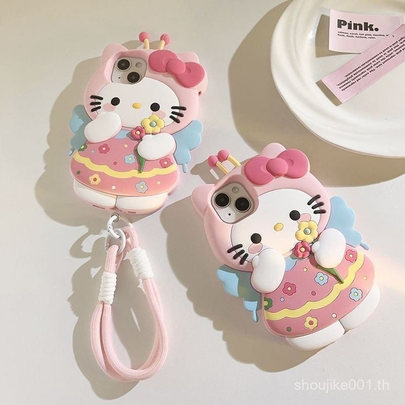 เคสมือถือลายดอกไม้ผึ้ง Hello Kitty 16 xsmax ซิลิโคน iphone15pro14131211/8PLUS 7/8 /plus/ xs/xr/se2020 5luj