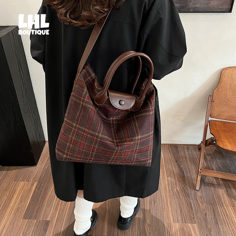 LHL BOUTIQUE Woolen Women's Maillard Shoulder Large capacity Tote Bag Crossbody Hand Carry Large BAG