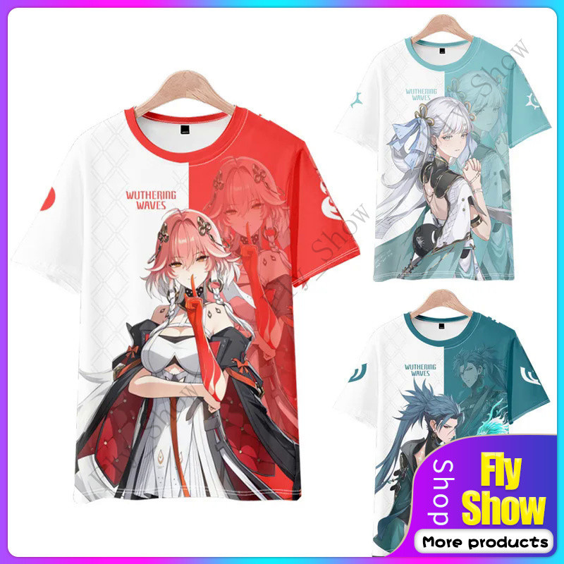 2024 Wuthering คลื่น Jiyan Changli jinhsi คอสเพลย์เสื้อยืดฤดูร้อนเย็น Jiyan แขนสั้นท็อปส์สตรีชุดกีฬา