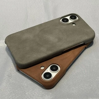 ผิวรู้สึกหนัง Anti-slip กรณีแม่เหล็กกล้องสําหรับ Iphone 12 13 14 15 16 17 Pro Max 14/15 plus 16 plus ครึ่งห่อกันกระแทก Hard ฝาหลัง