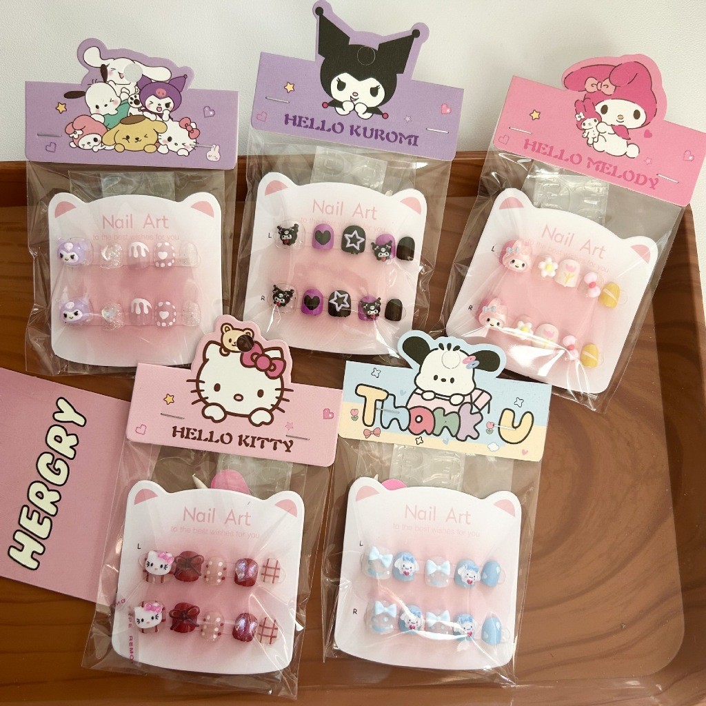 การ์ตูน Sanrio Kuromi Melody สติ๊กเกอร์ติดเล็บเด็ก 3D Handmade DIY สวมใส่เล็บปลอมสาวเล็บแพทช์เล็บ