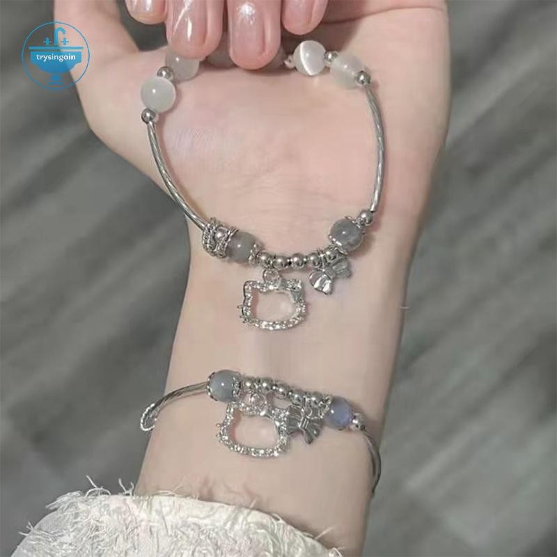 [trysingoin] Sanrio Hello Kitty Y2K สร้อยข้อมือโบว์โบว์อะนิเมะ Kawaii My Melody เงิน Moonlight หินผู้หญิงสาวเครื่องประดับของขวัญ TH