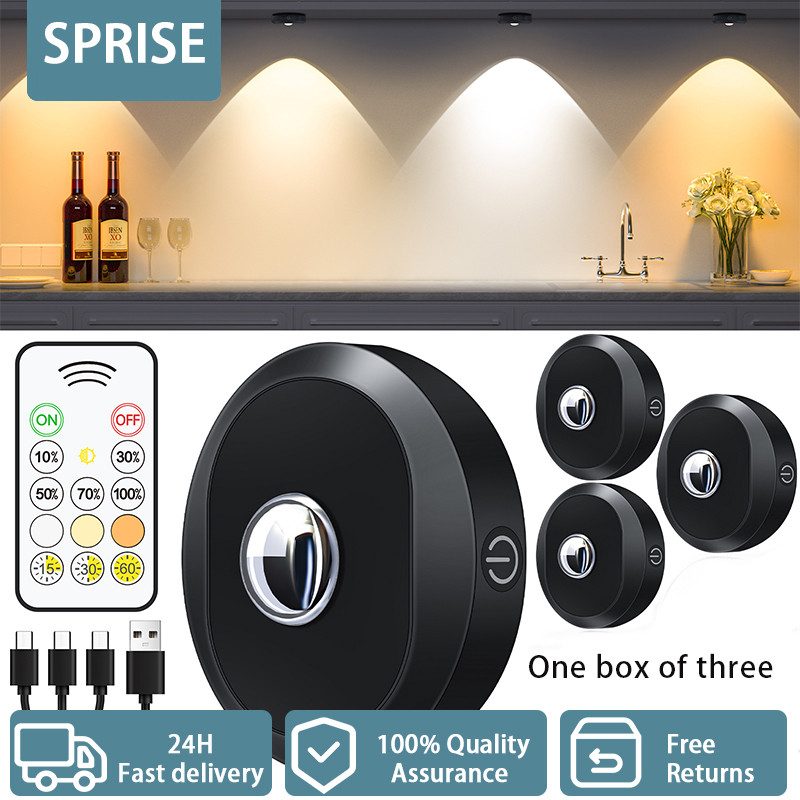 Sprise Touch RGB Light พร้อมหลอดไฟ LED แบบชาร์จไฟได้ระยะไกลหรี่แสงได้ตู้ตู้เสื้อผ้าไร้สาย 1200mAh (3 แพ็ค)