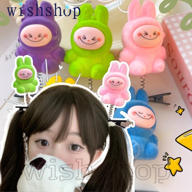 น่ารัก Labubu Flocking กิ๊บติดผม - กิ๊บติดผมฤดูใบไม้ผลิ 3D ตลก - สําหรับสวมใส่ทุกวัน - คลิปหน้าม้าด้านข้าง - แต่งตัวเครื่องประดับผม - สีสุ่ม การ์ตูน สไตล์มัน