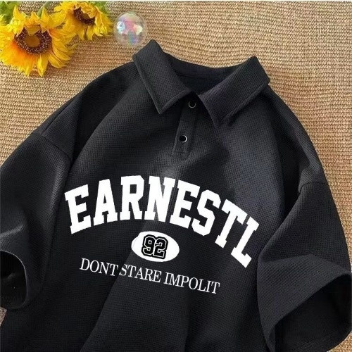 BECoolMan-ผู้ชาย POLO แขนสั้น วาฟเฟิลด์ ลมเป็นกลาง ปกพับ ลำลองแมทช์ลุคง่าย