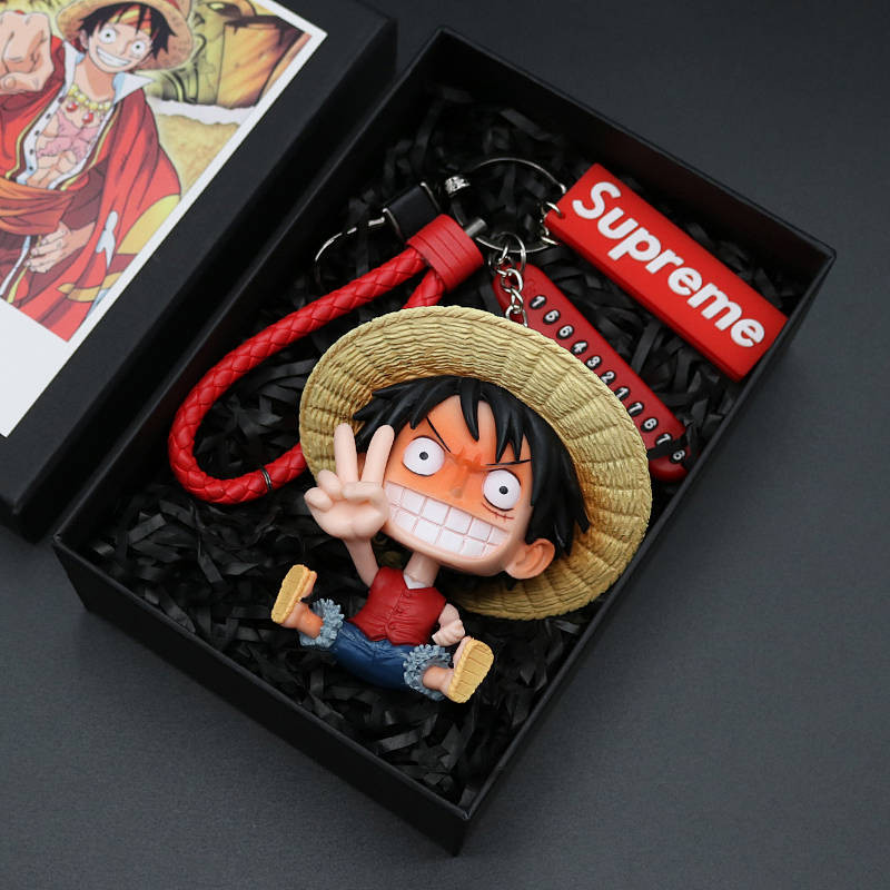 Creative Cartoon One Piece Keychain Luffy Zoro Esjoba Pendant Personality Car Shape School Bag Coupl