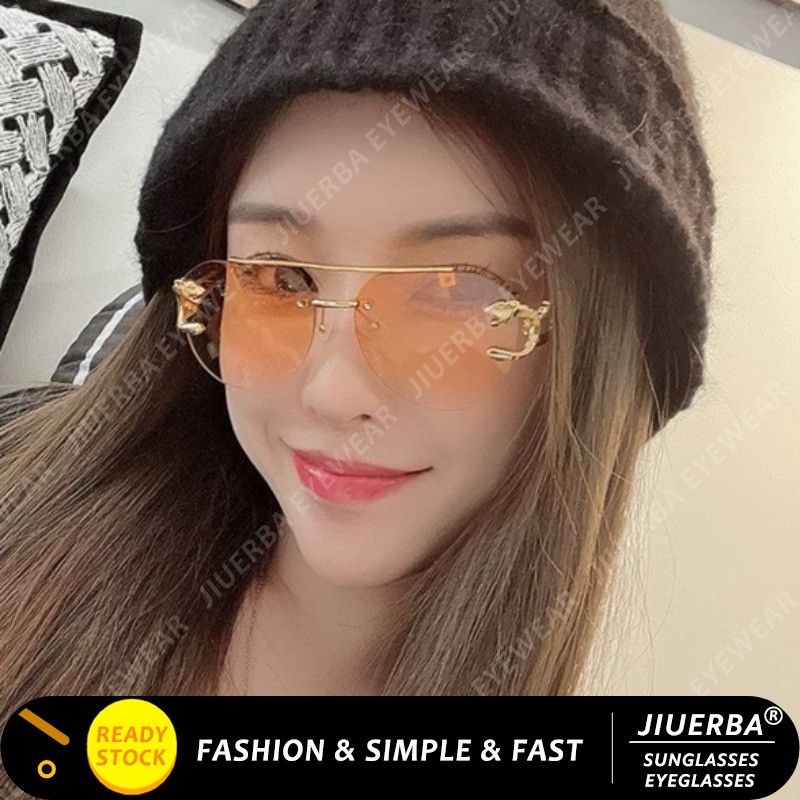 (JIUERBA) Retro Aviator Gradient Rimless แว่นกันแดดแฟชั่นตะวันตกกรอบโลหะ