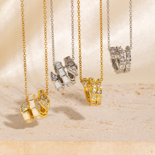 รูปงูเต็มเพทาย/เพทายและสีขาว ฟริติลลารี ไทเทเนียมเหล็กสร้อยค…