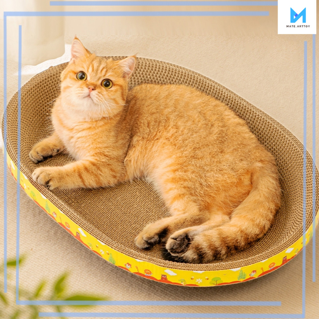 โซฟาลับเล็บแมว ที่ลับเล็บแมว กระดาษลูกฟูก 2 หน้า ฟรีวัชพืชแมว อ่างลับเล็บแมวทรงรี