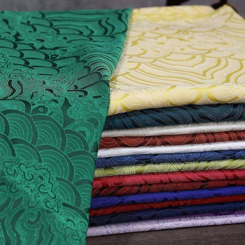 50*50 ซม.คลื่นทะเล Jacquard ผ้าไหมซาตินผ้า Retro เครื่องแต่งกายโบราณสไตล์ชาติพันธุ์กระโปรง Horse-face Cheongsam เย็บปักถักร้อยผ้าเสื้อผ้า