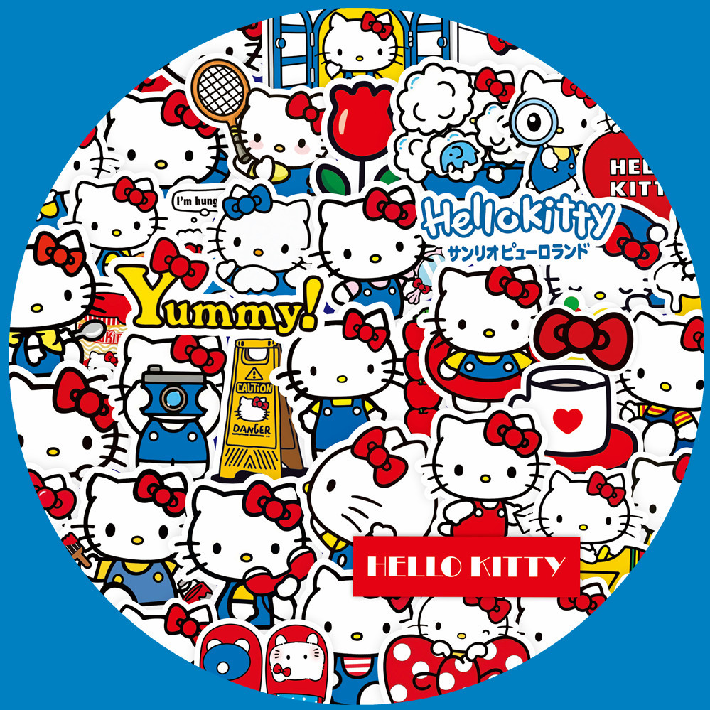 100ชิ้น/เซ็ต สติ๊กเกอร์คิตตี้สีฟ้า สติ๊กเกอร์แฟชั่น DIY Doodle Decals