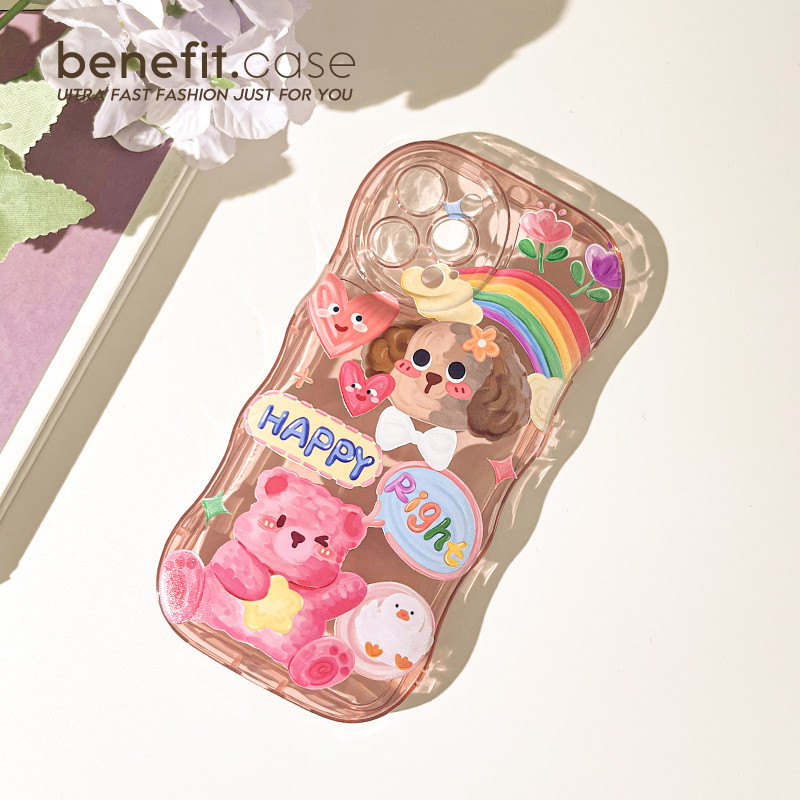 เหมาะสําหรับ iPhone 11 13 12 14 15 Pro MAX8 7 6S Plus X XR XSMAX เคสโทรศัพท์แบบใส Wave bubble Rainbow puppy เคสกันกระแทก