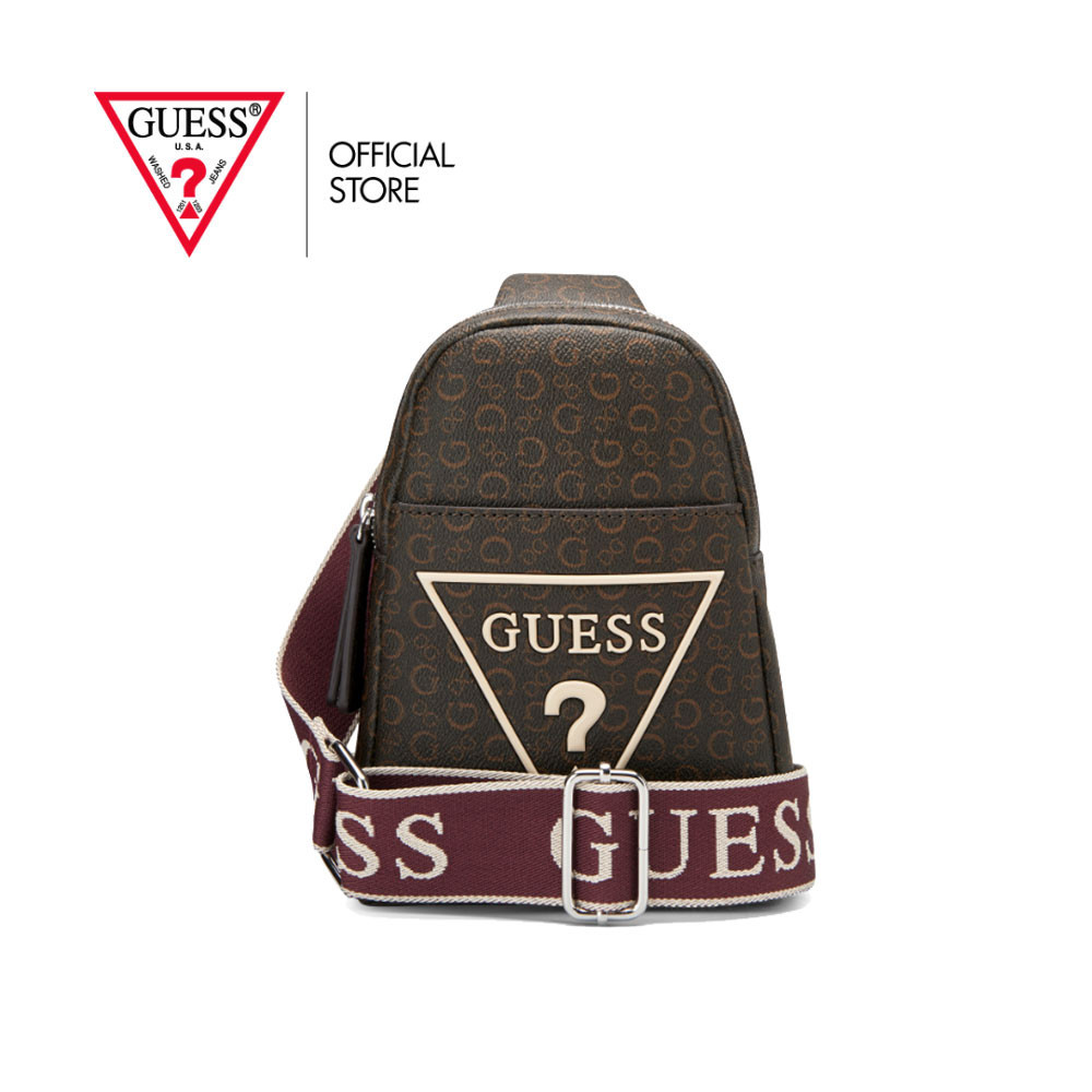 GUESS กระเป๋า รุ่น SV945471 FARAH MINI DBL ZIP SLING BAG สีน้ำตาล