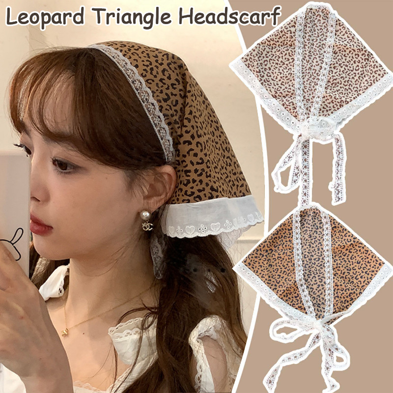 Y2k Spice Girls Leopard Triangle Headscarf-ผู้หญิงผ้าพันคอ-Dark Leopard Turbanแถบคาดศีรษะ-Elagantลูก