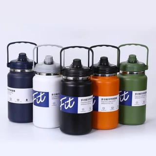 แก้วน้ำ เก็บอุณหภูมิ เก็บความเย็น ขนาด2800/4000ML แก้วอุณหภูมิความร้อน เย็นขนาดใหญ่ สแตนเลส304 พร้อมหูหิ้ว+หลอด ขวดน้ำ