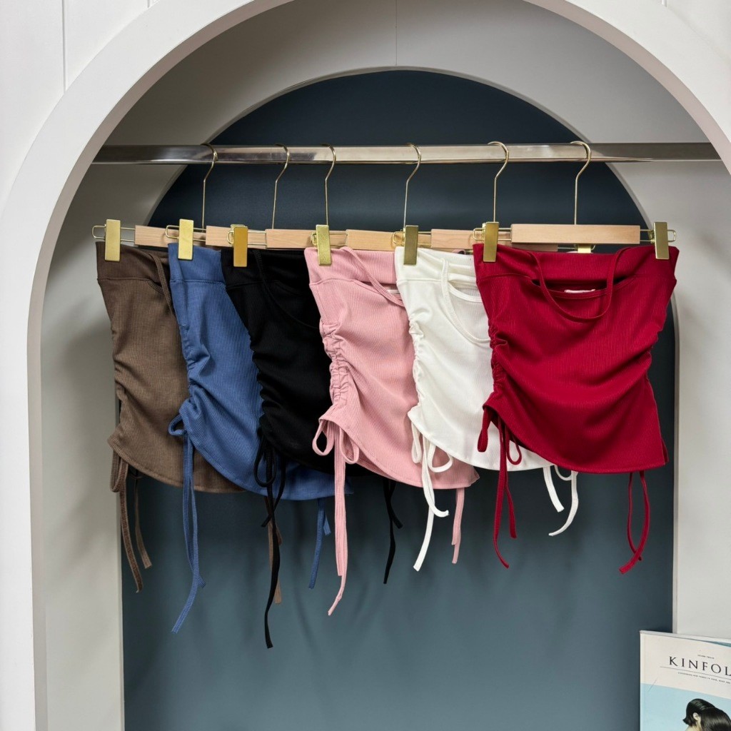 BKL พร้อมส่งในไทย CALLME TOP เสื้อเกาะอก มีสายคล้องคอ รูดเชือกผูกโบว์ข้าง