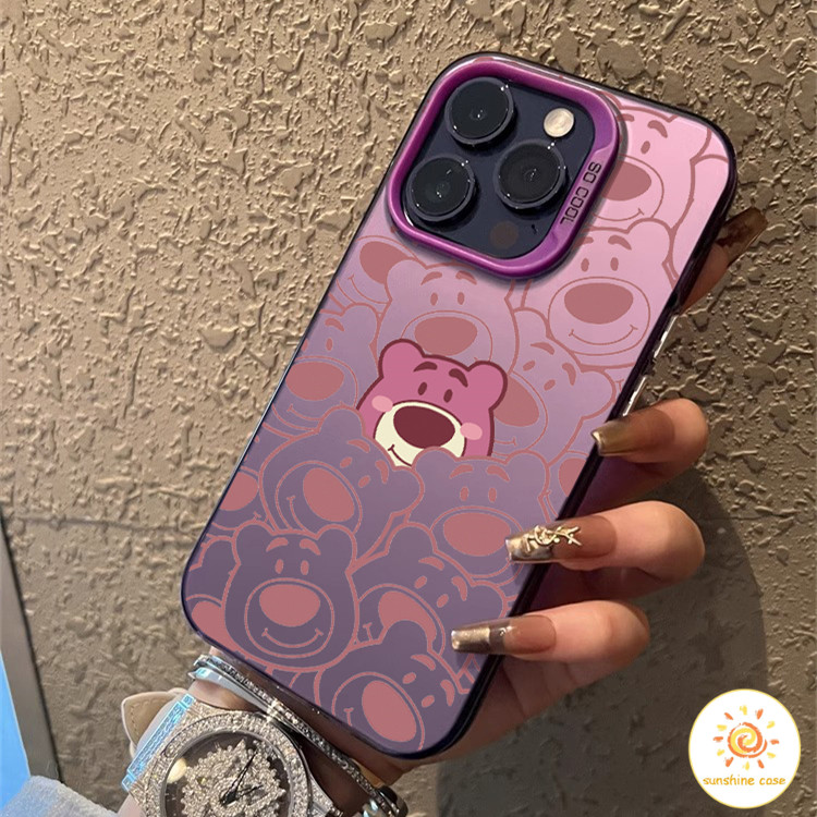🔥GOOD🔥 เคสโทรศัพท์โลหะชุบโลหะลายหมีสตรอเบอร์รี่น่ารัก ไอโฟน11 For iPhone12 13 14 15Pro MAX X XS XR 7 8Plus SE2020