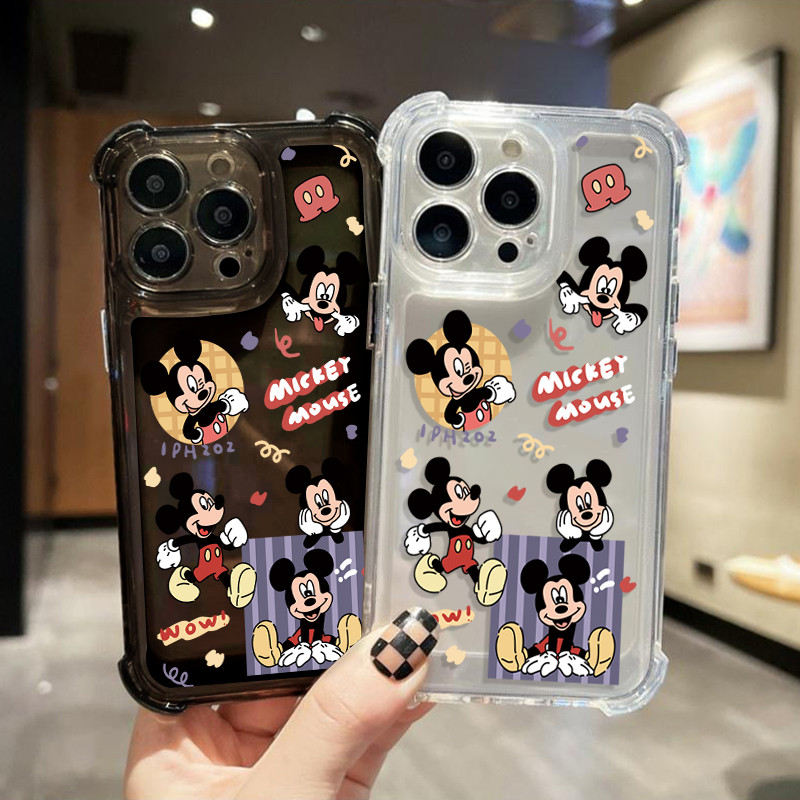 เคสโทรศัพท์โปร่งใสป้องกันการตกและทนทาน for iPhone11 12 13 14 15 16 Pro Max XR XS X 7/8Pการ์ตูนมิกกี้