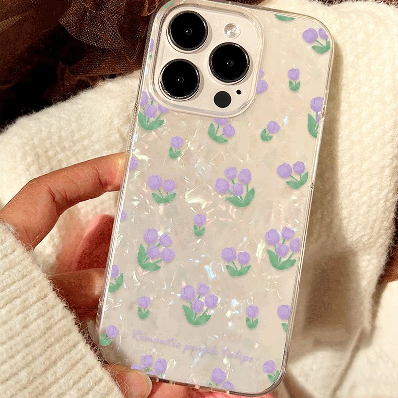 เคสไอโฟน13 For IPHONE 11 12 14 15 16 Pro max 14 15 16 Plus X XR XSMAX 7PLUS เคสโทรศัพท์หรูหราโฮโลแกรมสายรุ้งดอกไม้สีม่วง ราคา ถูกที่สุด ดีลบีเคเค แกลเลอรีภาพที่ 3